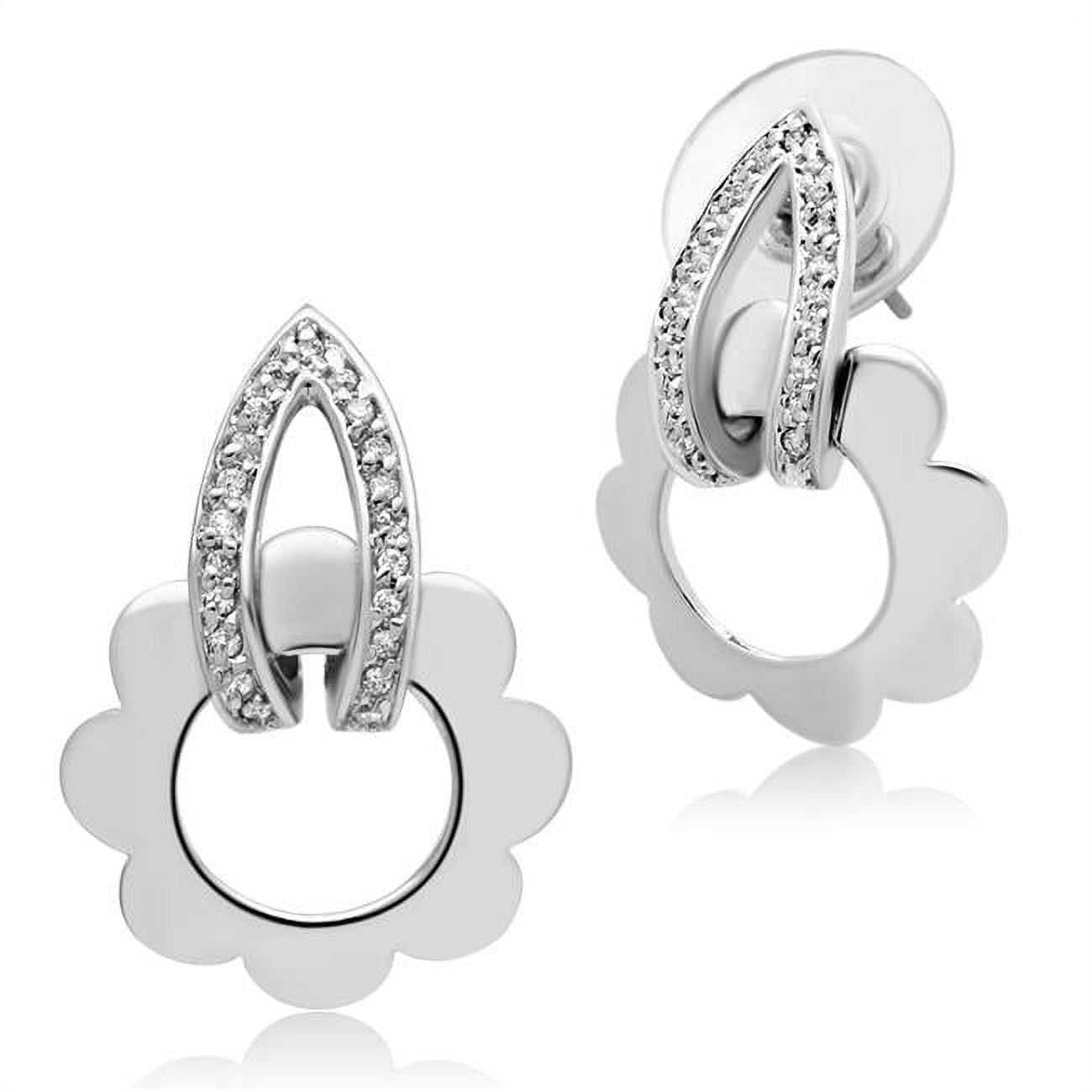 Picture of Alamode 3W302 Rhodium Brass Earrings with AAA Grade CZ, Clear