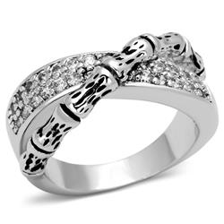 Rhodium Brass Ring with AAA Grade CZ, Clear - Size 5