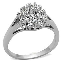 Rhodium Brass Ring with AAA Grade CZ, Clear - Size 5