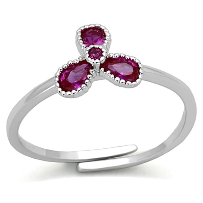 Picture of Alamode 3W521-6 Rhodium Brass Ring with Synthetic Corundum, Ruby - Size 6