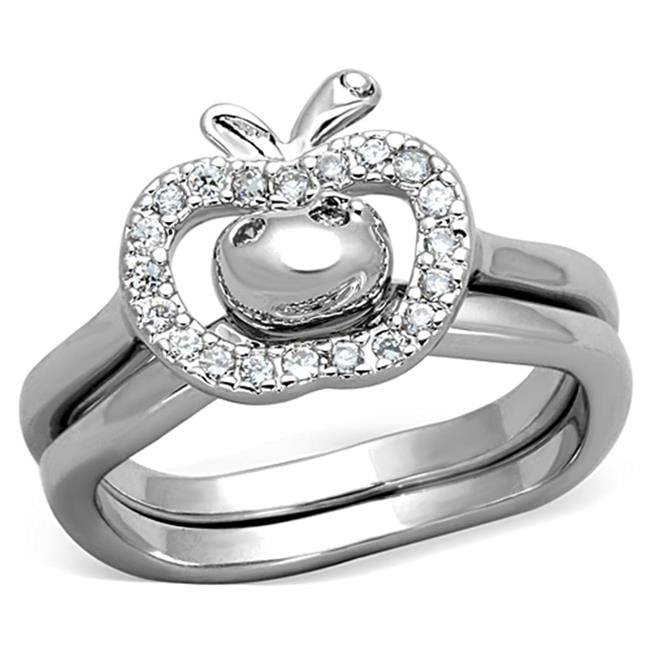 Rhodium Brass Ring with AAA Grade CZ, Clear - Size 6