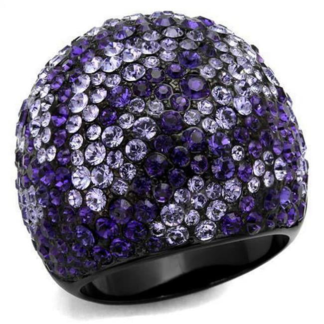 IP Black Ion Plating Stainless Steel Ring with Top Grade Crystal, Tanzanite - Size 10