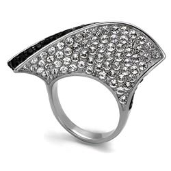 TK2361-5 Two-Tone IP Black Ion Plating Stainless Steel Ring with Top Grade Crystal, Jet - Size 5