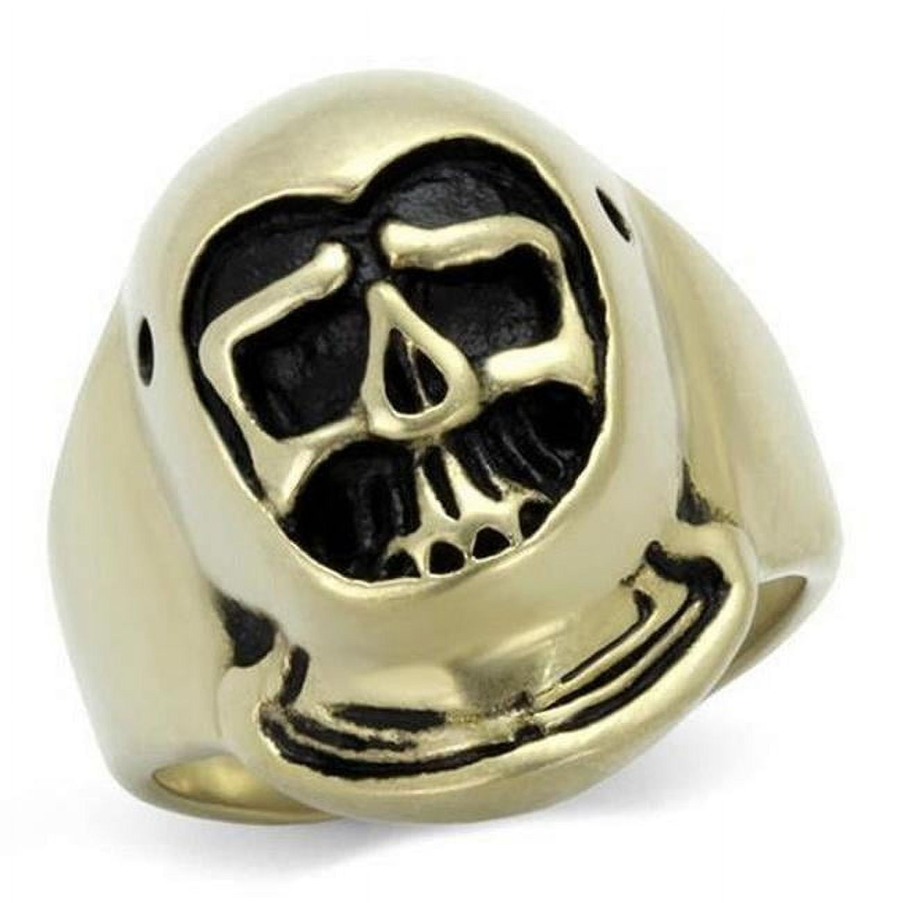 IP Antique Copper Stainless Steel Ring with Epoxy, Jet - Size 9