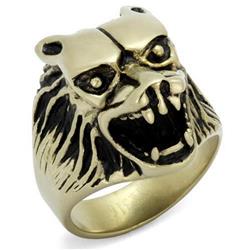 IP Antique Copper Stainless Steel Ring with Epoxy, Jet - Size 9
