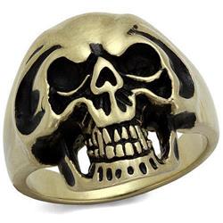 IP Antique Copper Stainless Steel Ring with Epoxy, Jet - Size 11