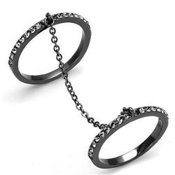 IP Light Black IP Gun Stainless Steel Ring with Top Grade Crystal, Jet - Size 7