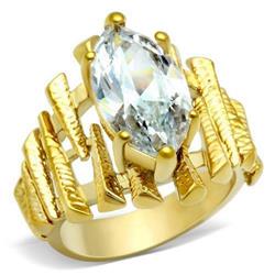 IP Gold Ion Plating Brass Ring with AAA Grade CZ, Clear - Size 5