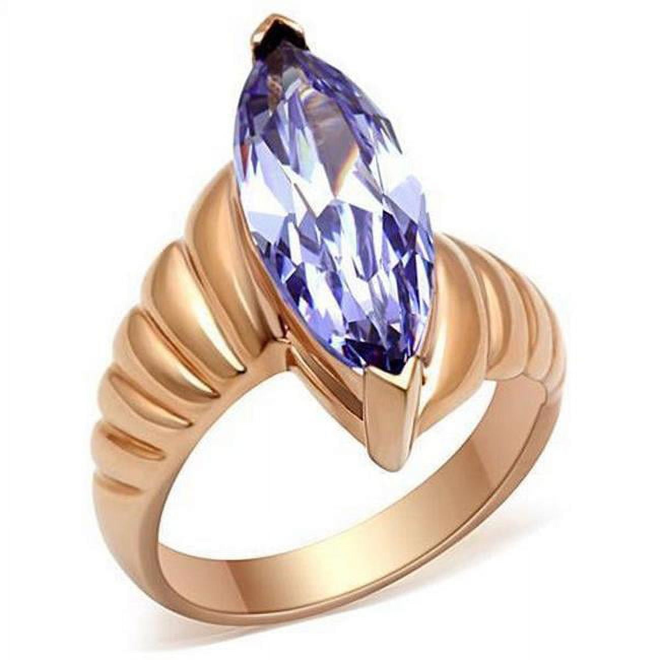 IP Rose Gold Ion Plating Brass Ring with AAA Grade CZ, Light Amethyst - Size 5