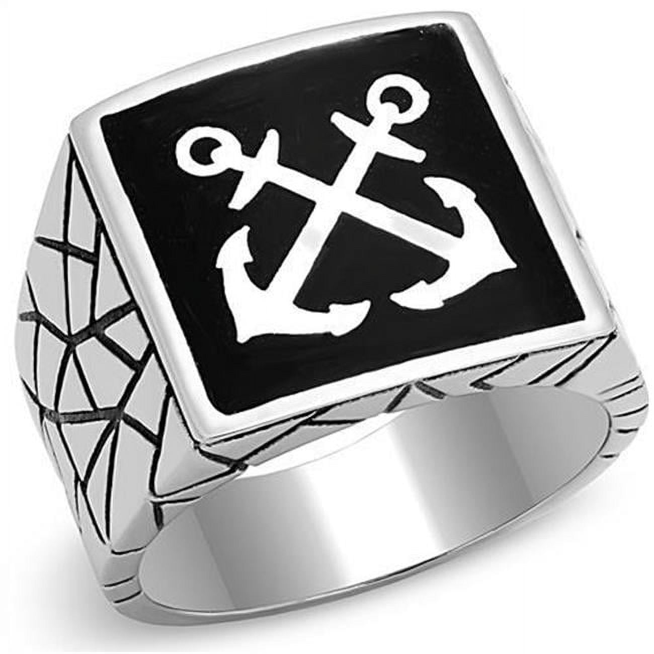 Men High Polished Stainless Steel Ring with Epoxy in Jet - Size 10