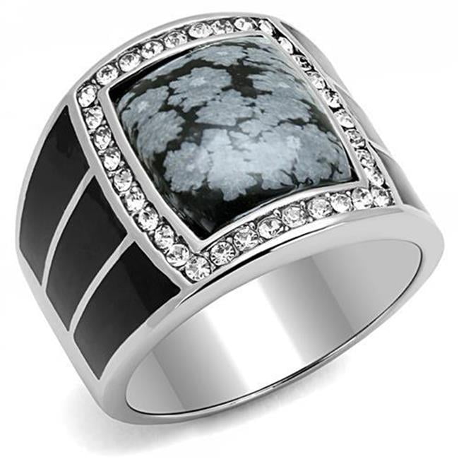 TK3042-9 Men High Polished Stainless Steel Ring with Semi-Precious in Jet - Size 9