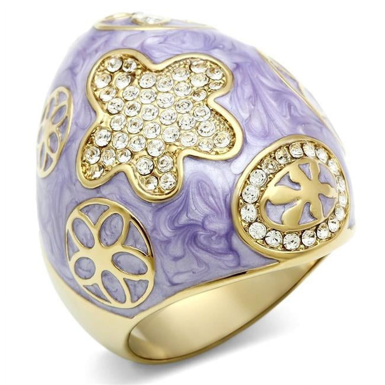 IP Gold Ion Plating Brass Ring with Top Grade Crystal, Clear - Size 6
