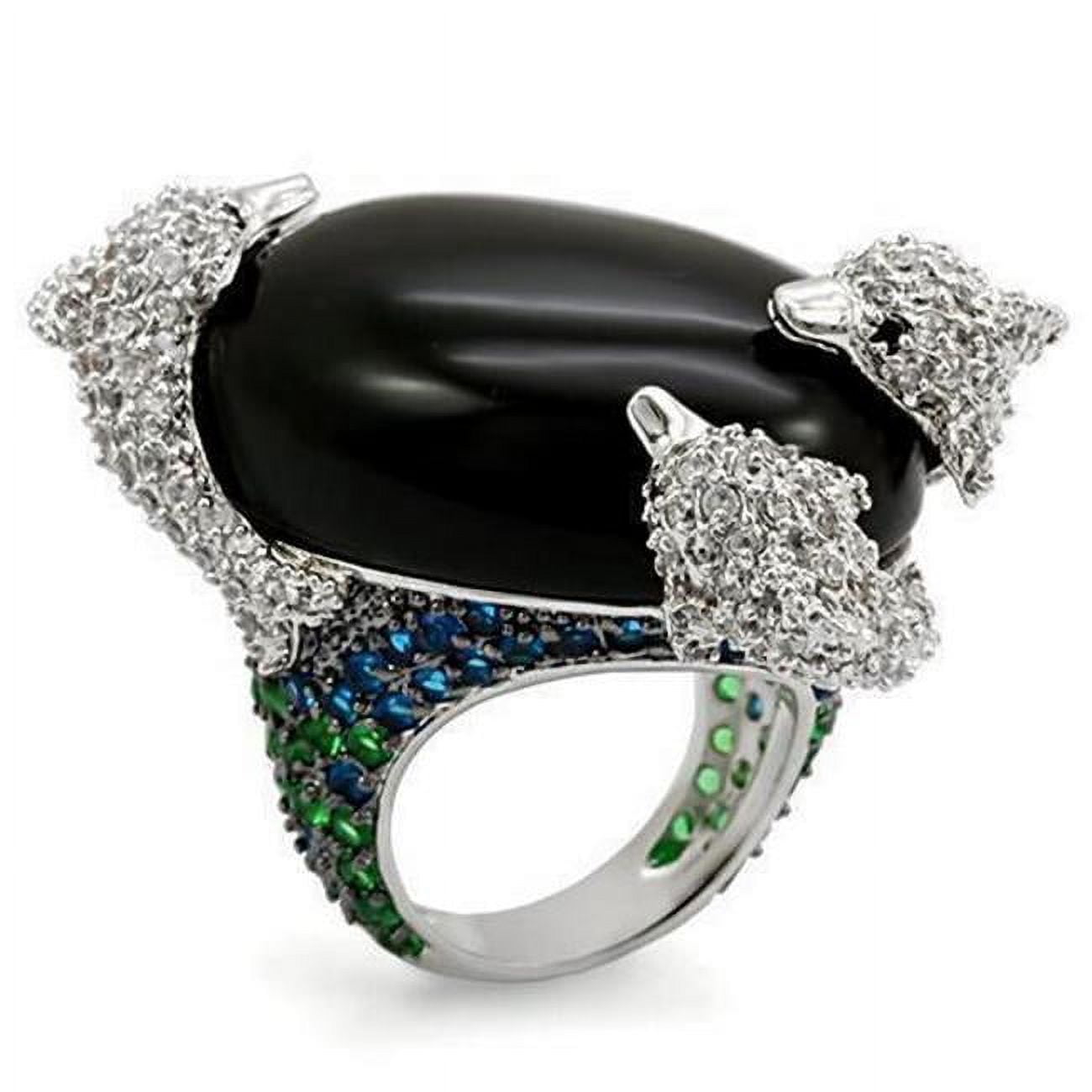 Rhodium & Ruthenium Brass Ring with AAA Grade CZ, Multi Color - Size 8