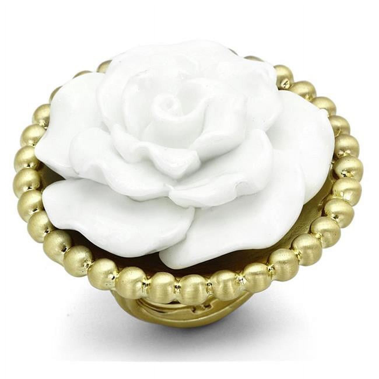 Picture of Alamode LO3660-8 Gold & Brush Brass Ring with Synthetic Stone&#44; White - Size 8
