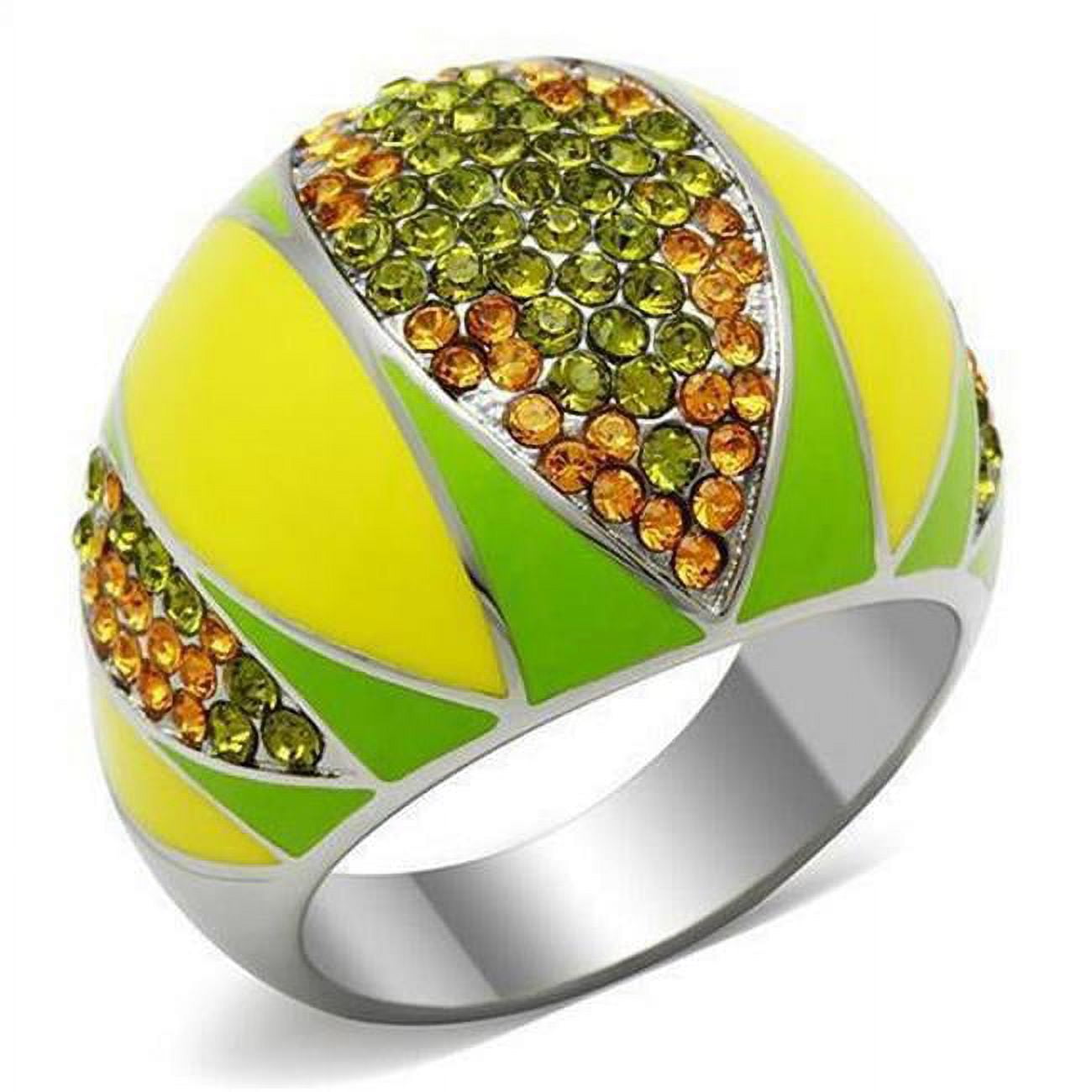 High Polished No Plating Stainless Steel Ring with Top Grade Crystal, Multi Color - Size 7