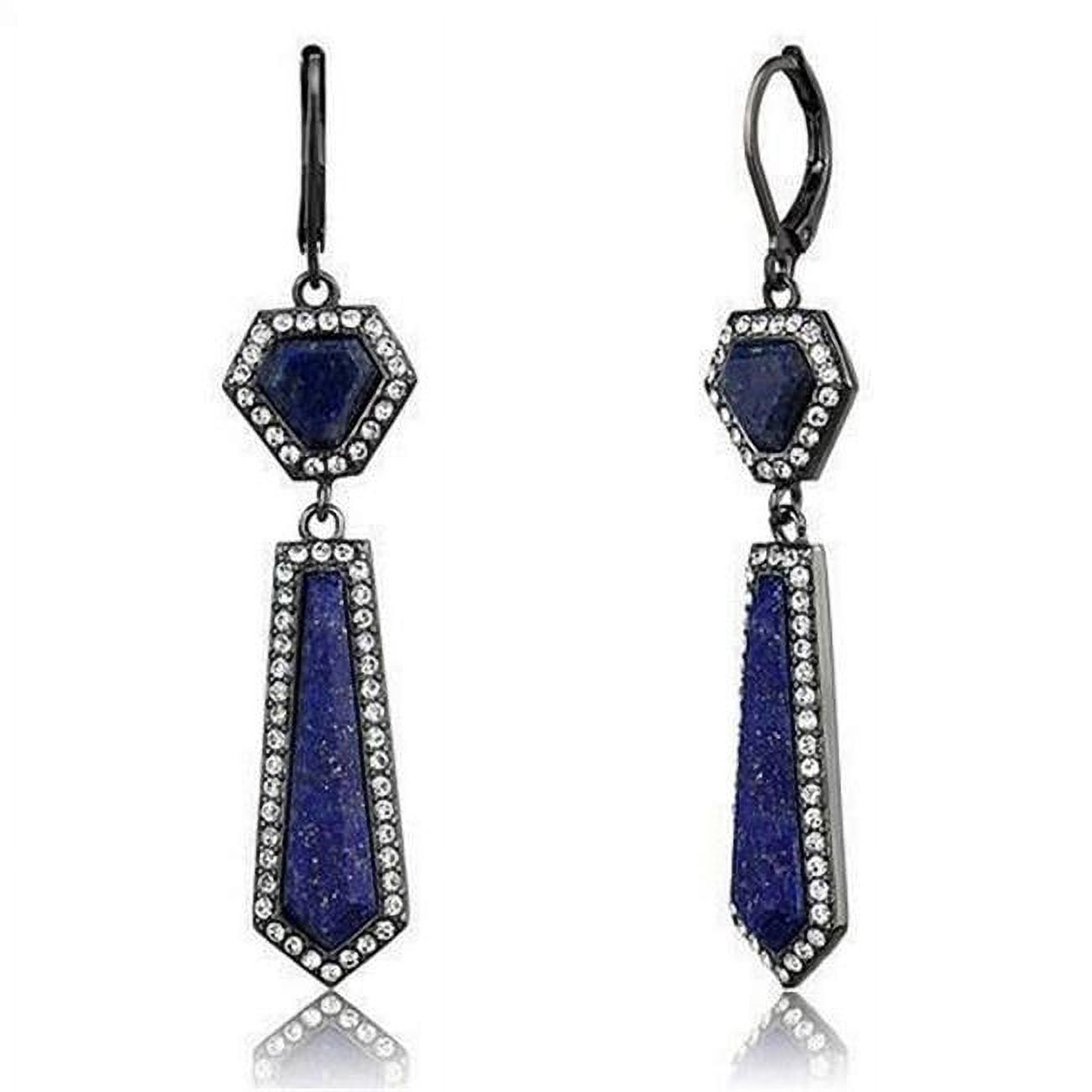 Picture of Alamode TK2723 IP Light Black IP Gun Stainless Steel Earrings with Precious Stone Lapis, Montana Blue