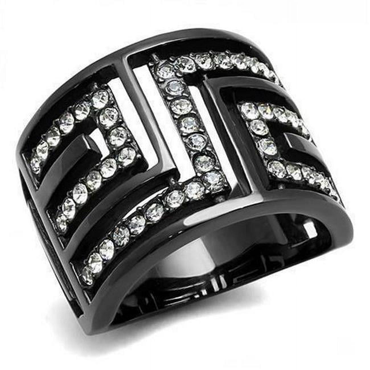 IP Light Black IP Gun Stainless Steel Ring with Top Grade Crystal, Clear - Size 5