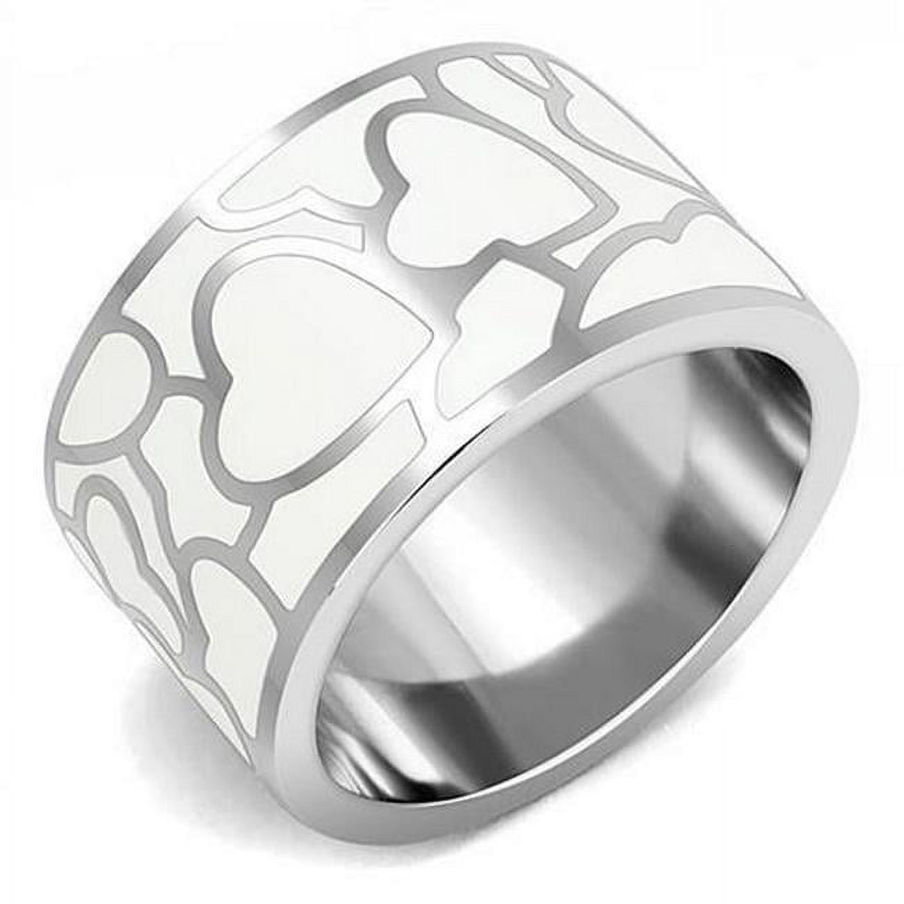 High Polished No Plating Stainless Steel Ring with Epoxy, White - Size 7
