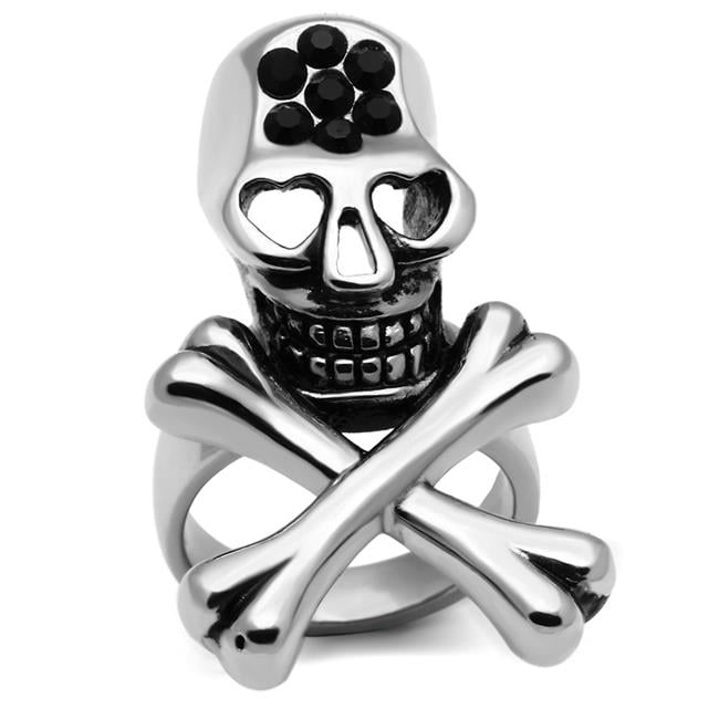 High Polished No Plating Stainless Steel Ring with Top Grade Crystal, Jet - Size 6