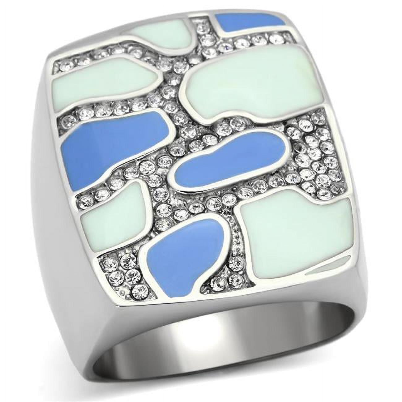 High Polished No Plating Stainless Steel Ring with Top Grade Crystal, Clear - Size 8