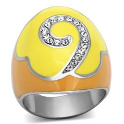 High Polished No Plating Stainless Steel Ring with Top Grade Crystal, Clear - Size 10
