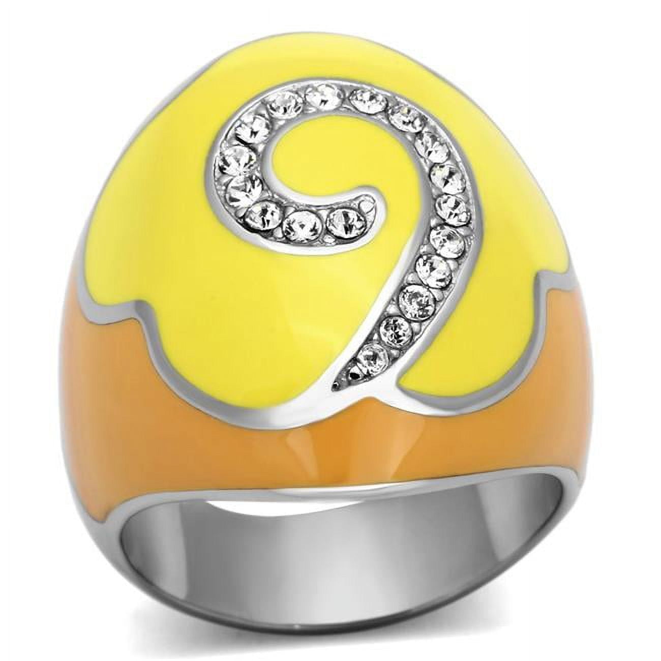 High Polished No Plating Stainless Steel Ring with Top Grade Crystal, Clear - Size 9