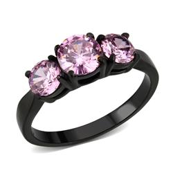IP Black Stainless Steel Ring with AAA Grade CZ, Rose - Size 8