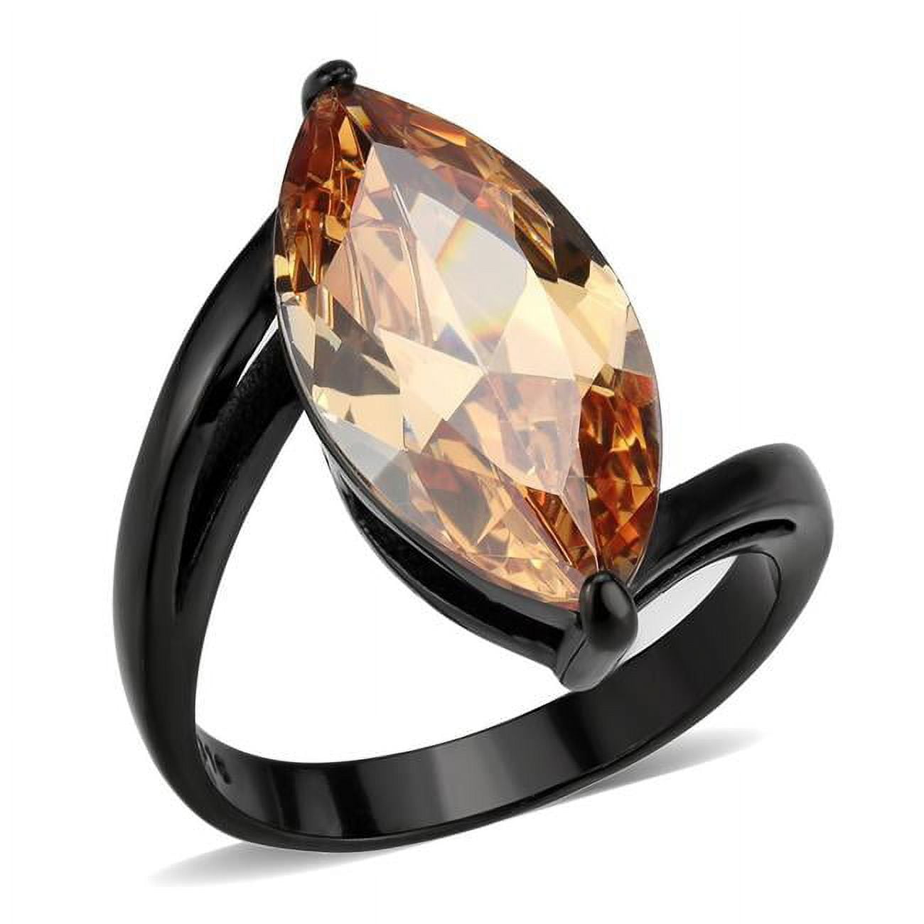 IP Black Stainless Steel Ring with AAA Grade CZ, Champagne - Size 7
