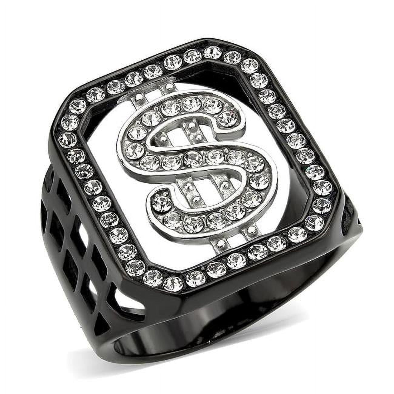 TK3758-12 Two Tone IP Black Ion Plating Stainless Steel Ring with Top Grade Crystal, Clear - Size 12