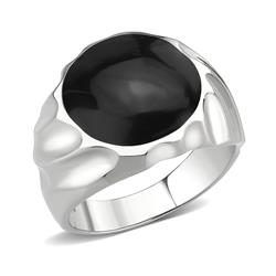 High Polished No Plating Stainless Steel Ring with Epoxy, Jet - Size 11