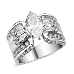 TK3777-8 High Polished No Plating Stainless Steel Ring with AAA Grade CZ, Clear - Size 8