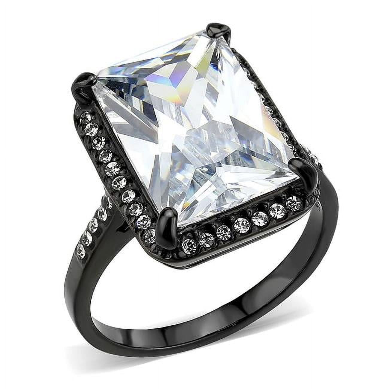 IP Black Ion Plating Stainless Steel Ring with AAA Grade CZ, Clear - Size 5