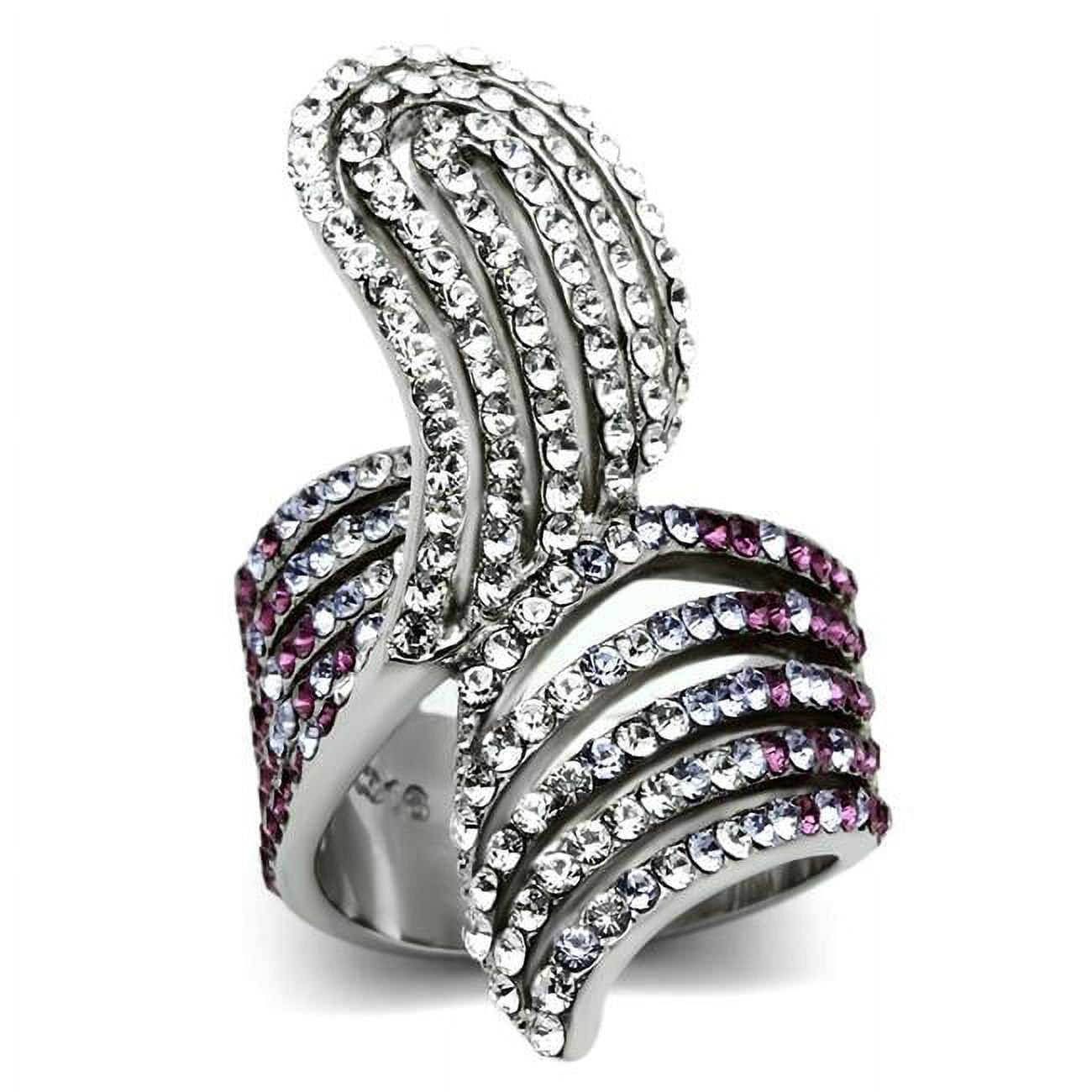 High Polished No Plating Stainless Steel Ring with Top Grade Crystal, Multi Color - Size 5