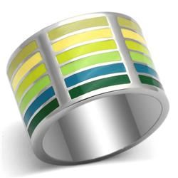 High Polished No Plating Stainless Steel Ring with Epoxy, Multi Color - Size 6