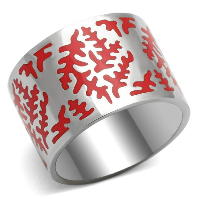 High Polished No Plating Stainless Steel Ring with Epoxy, Siam - Size 8
