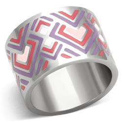 High Polished No Plating Stainless Steel Ring with Epoxy, Multi Color - Size 8