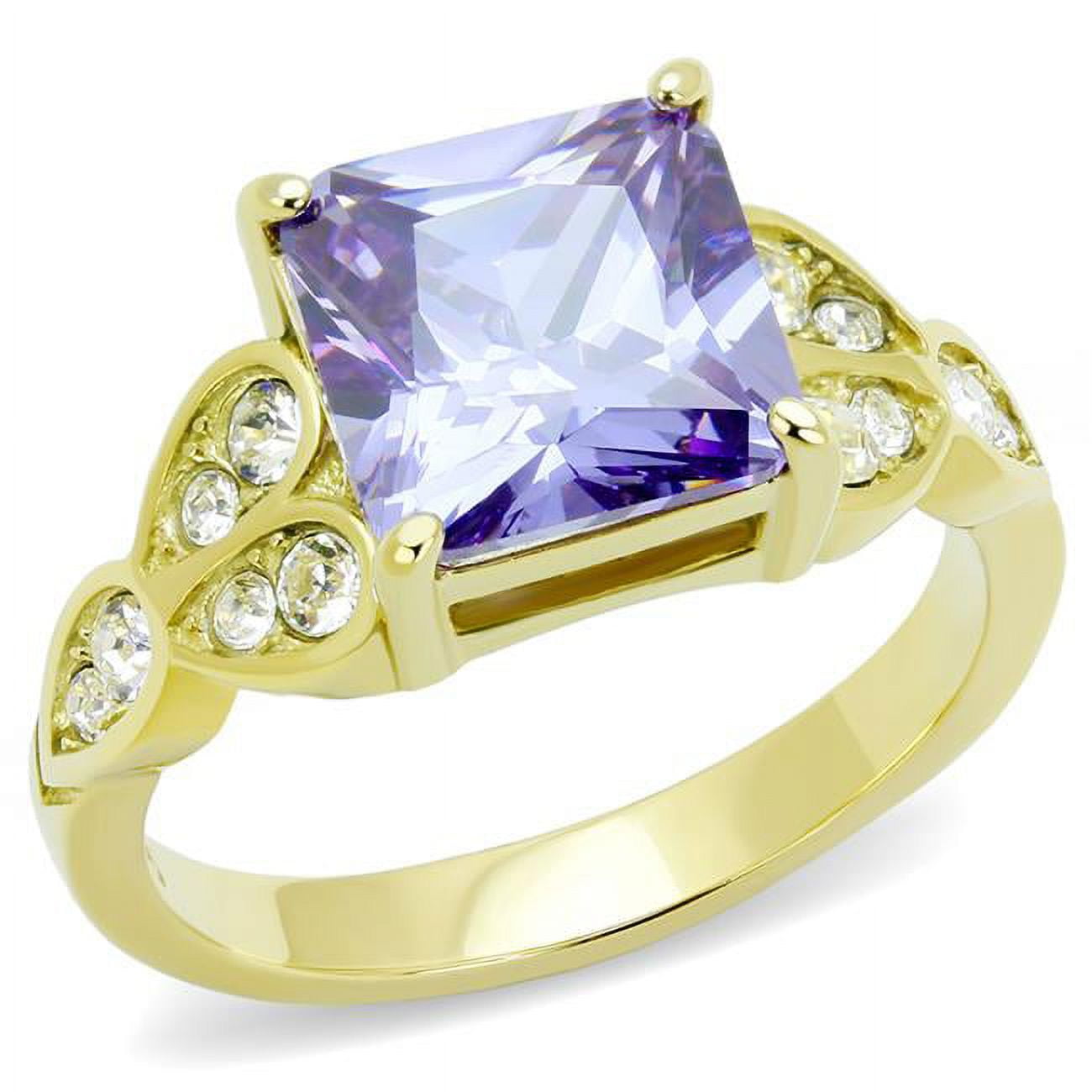 Women IP Gold Stainless Steel Ring with AAA Grade CZ in Light Amethyst - Size 10