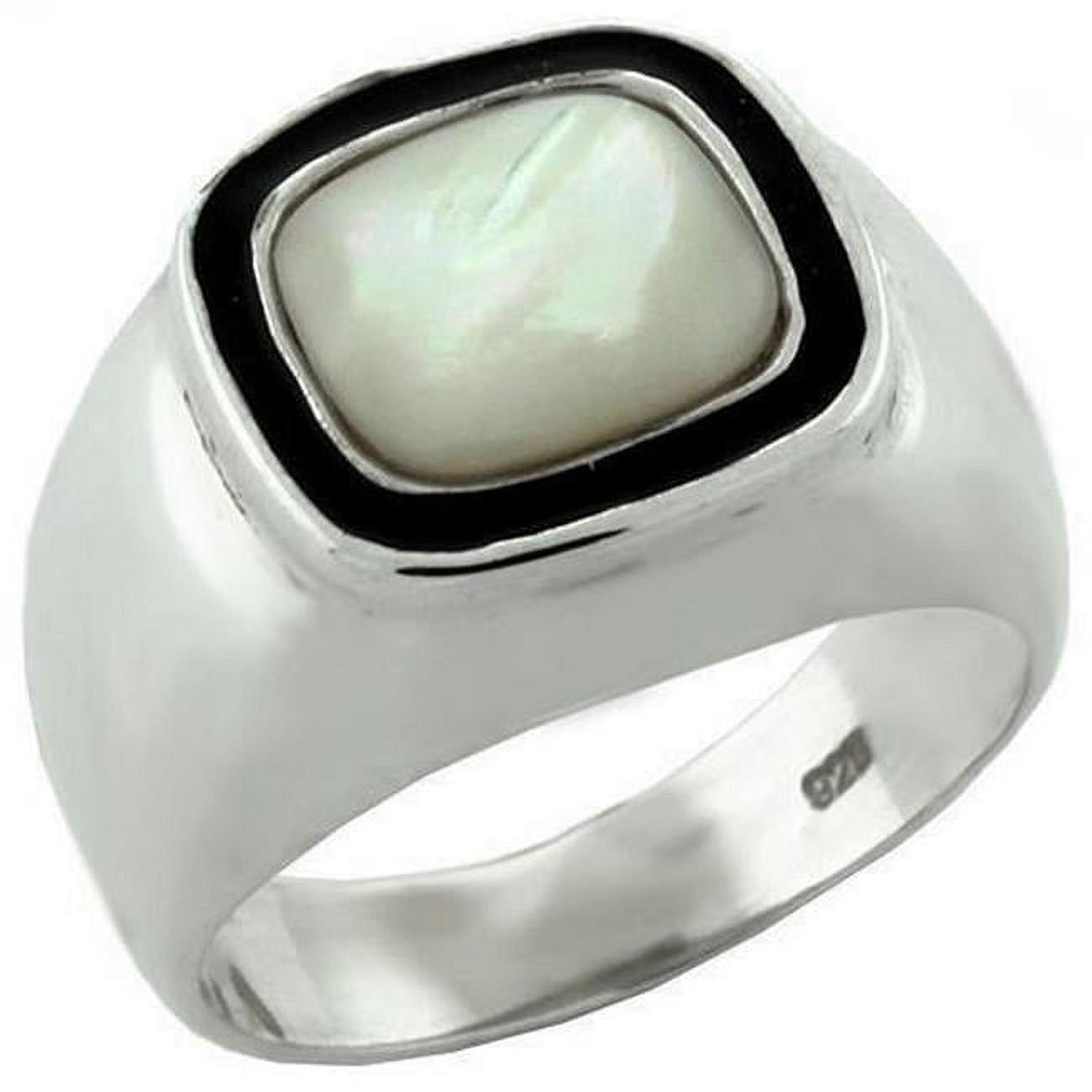 Picture of Alamode LOAS1083-6 High-Polished 925 Sterling Silver Ring with Synthetic Jade&#44; White - Size 6