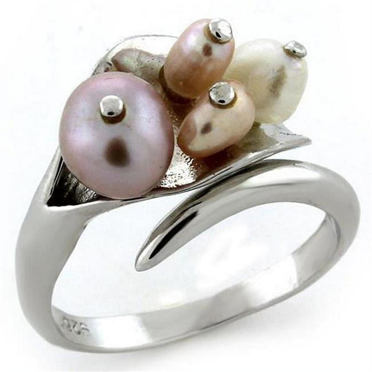 Picture of Alamode LOAS1094-7 Rhodium 925 Sterling Silver Ring with Synthetic Pearl&#44; Multi Color - Size 7