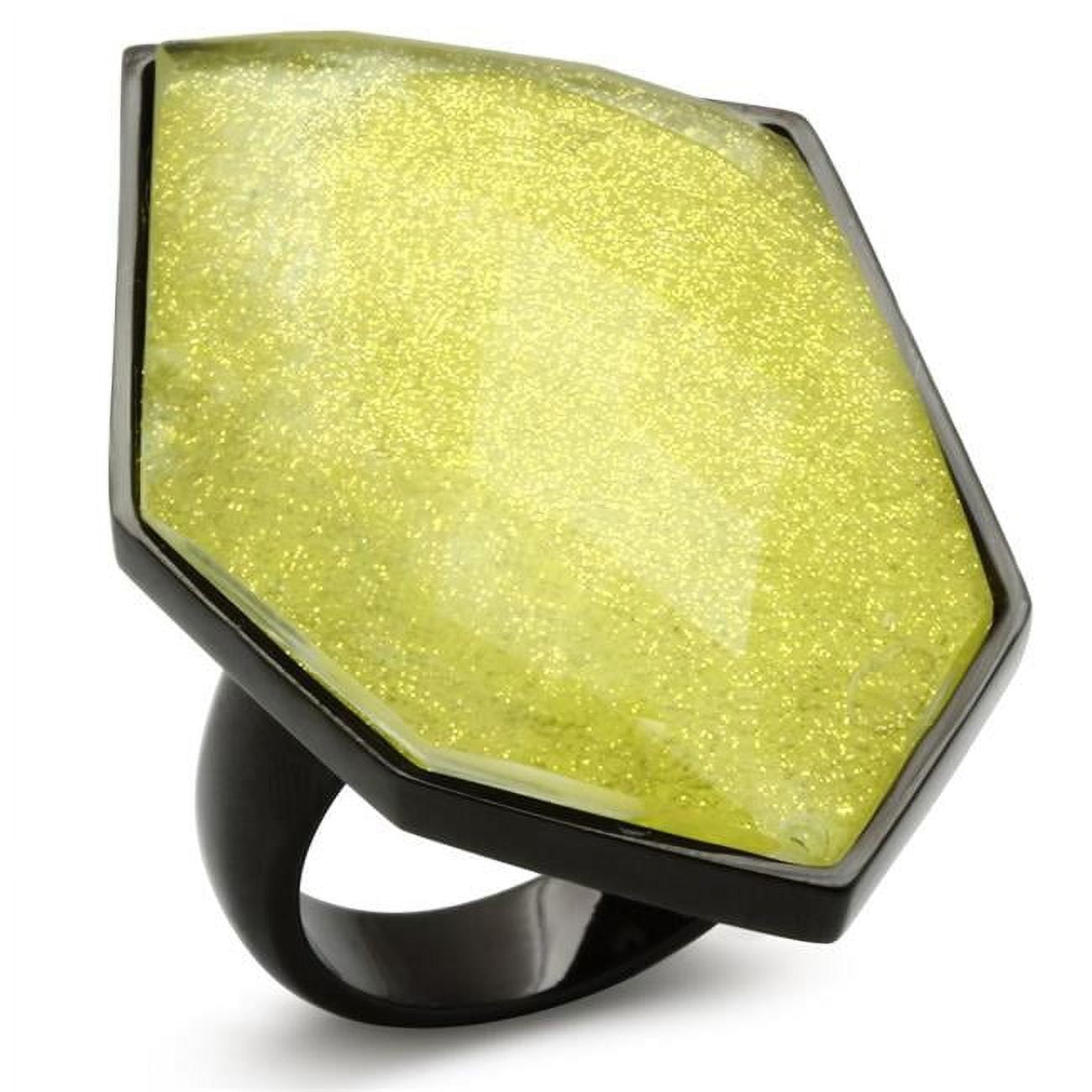 IP Black Ion Plating Brass Ring with Synthetic Stone, Apple Green - Size 7