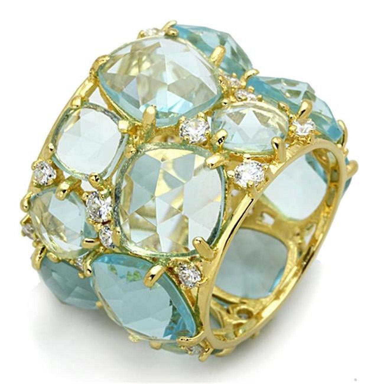 LOS766-6 Gold 925 Sterling Silver Ring with Synthetic Glass, Sea Blue - Size 6