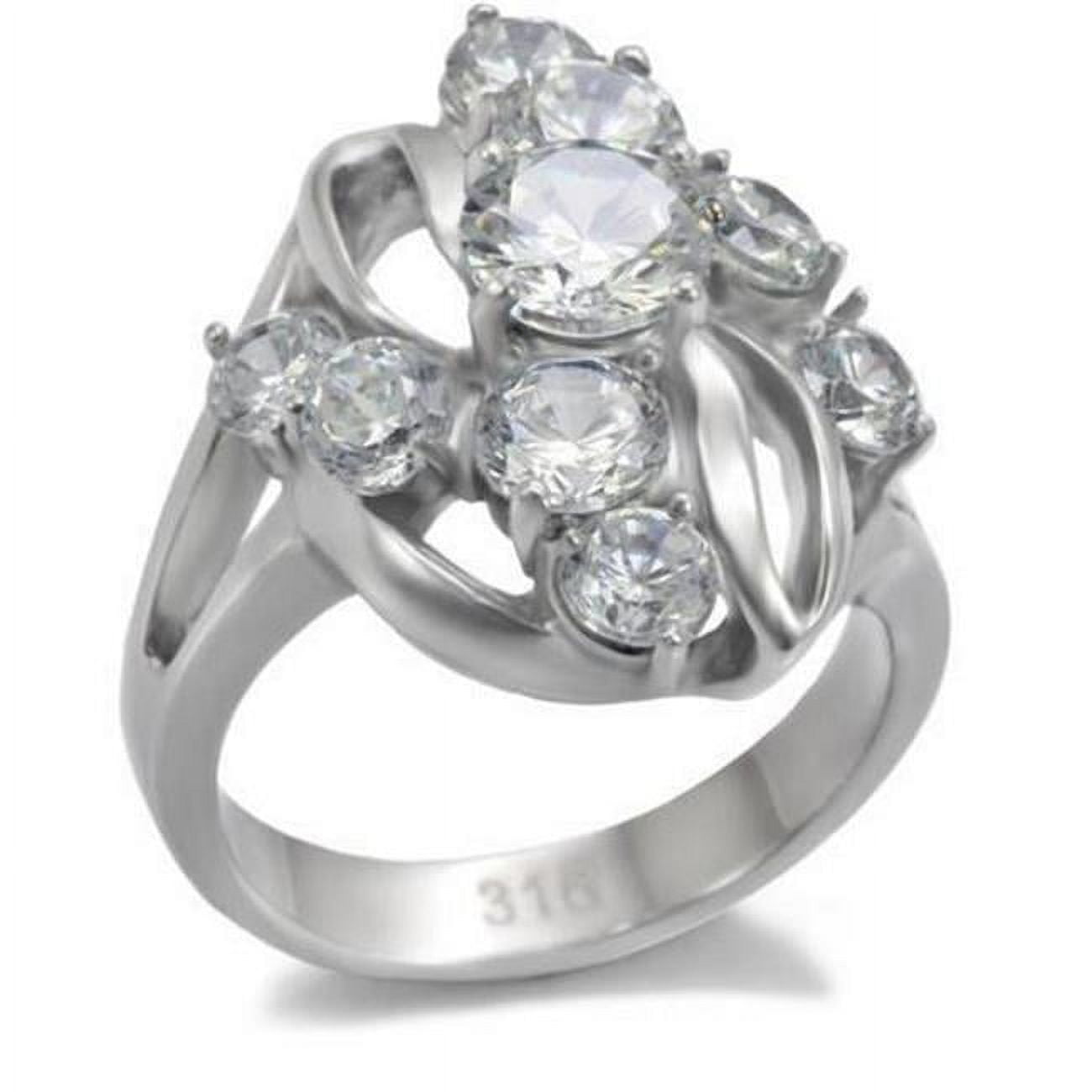 High Polished No Plating Stainless Steel Ring with AAA Grade CZ, Clear - Size 6