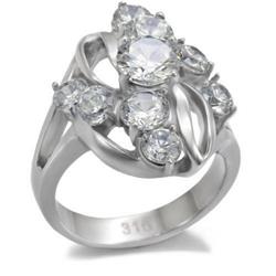High Polished No Plating Stainless Steel Ring with AAA Grade CZ, Clear - Size 9