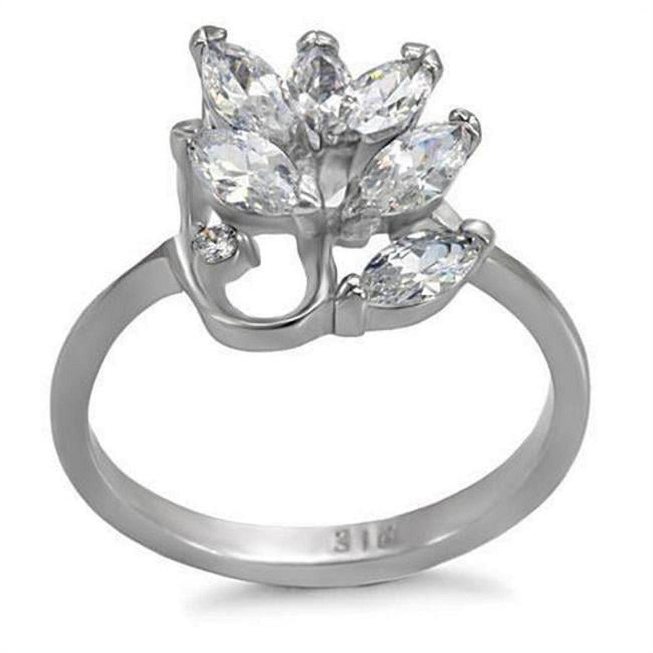 High Polished No Plating Stainless Steel Ring with AAA Grade CZ, Clear - Size 6