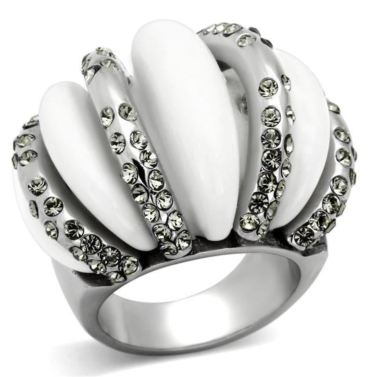 TK1011-7 High Polished No Plating Stainless Steel Ring with Top Grade Crystal, Black Diamond - Size 7