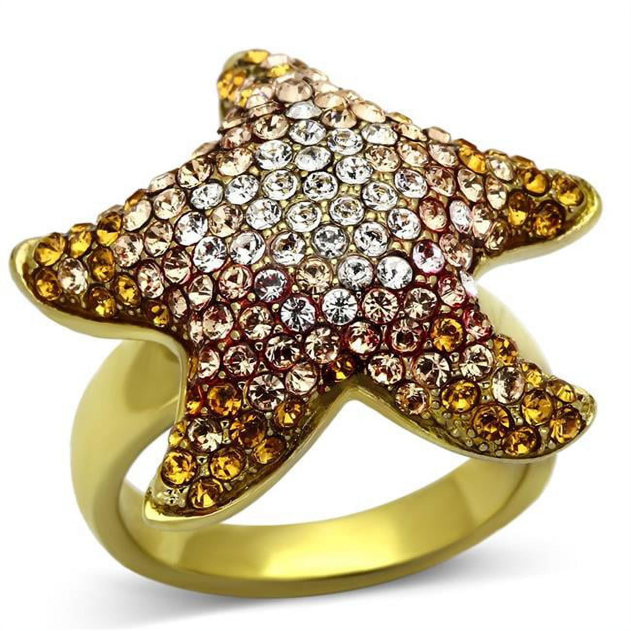 TK1034-5 IP Gold Ion Plating Stainless Steel Ring with Top Grade Crystal, Multi Color - Size 5