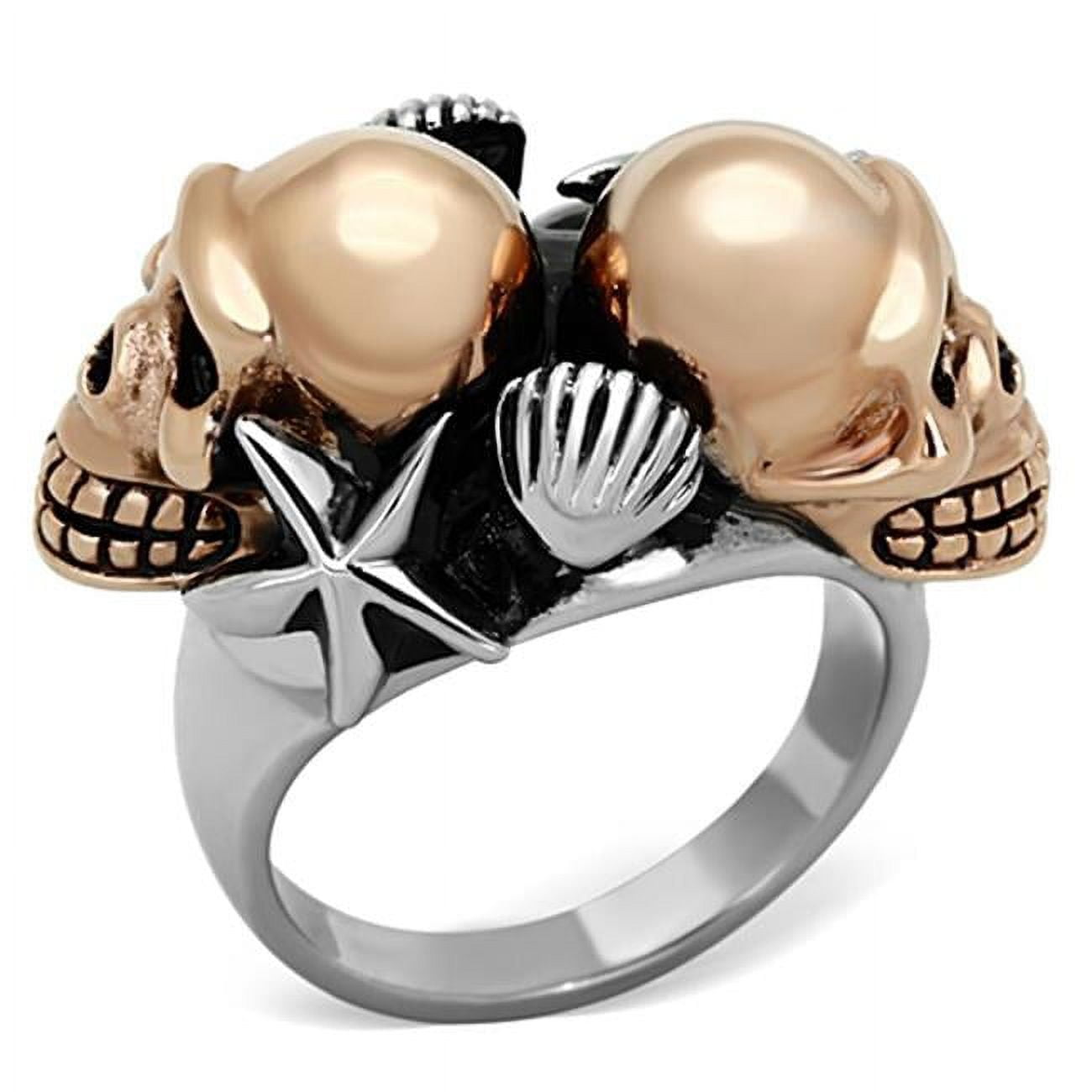 Two-Tone IP Rose Gold Stainless Steel Ring with Epoxy, Jet - Size 8