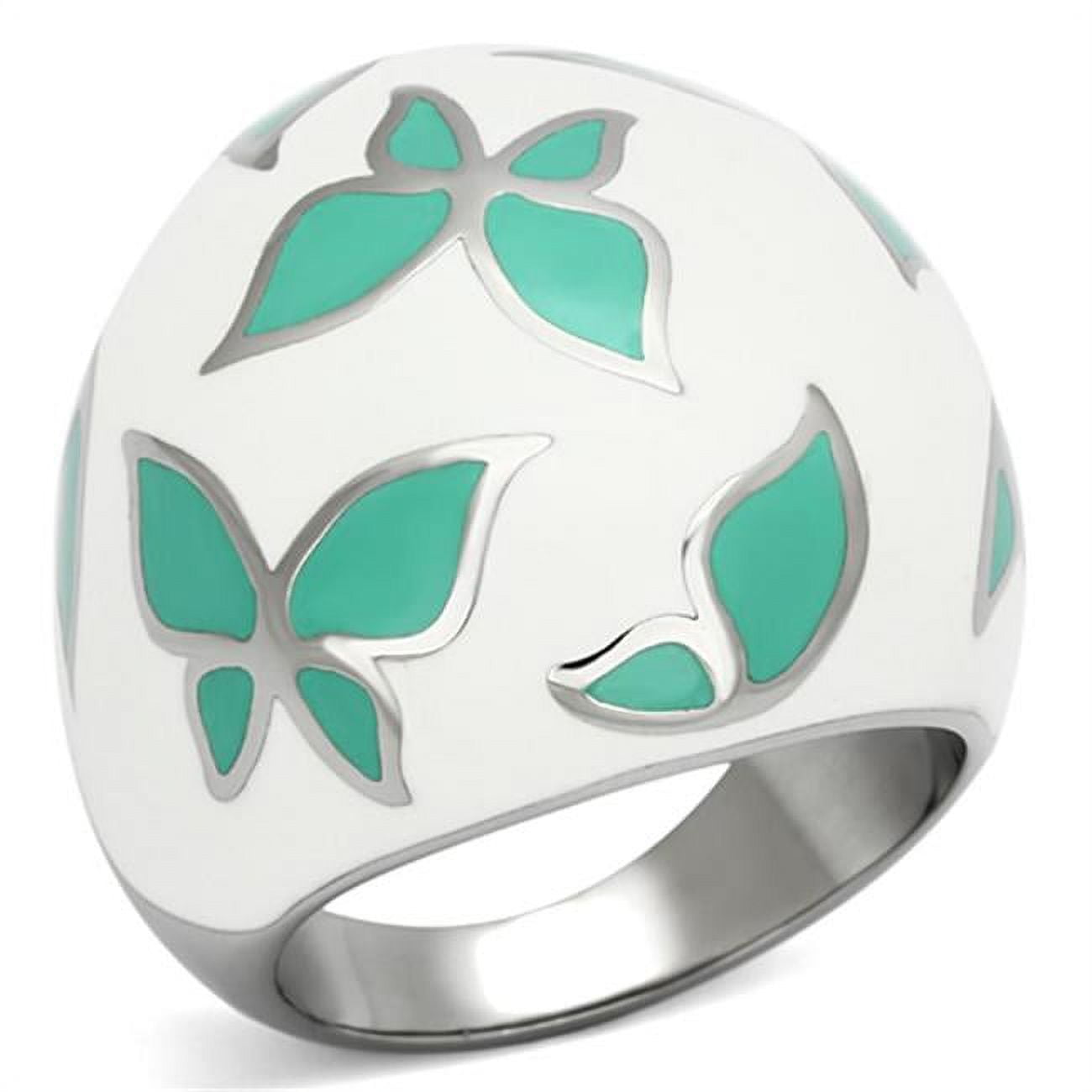 High Polished No Plating Stainless Steel Ring with Epoxy, Emerald - Size 6