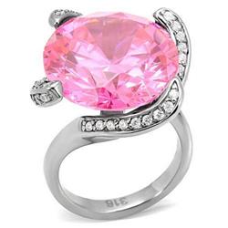 High Polished No Plating Stainless Steel Ring with AAA Grade CZ, Rose - Size 9