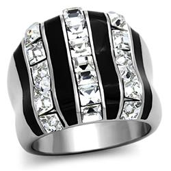 High Polished No Plating Stainless Steel Ring with Top Grade Crystal, Clear - Size 6